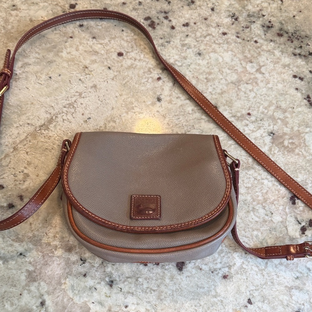Dooney & Bourke Taupe and Brown Crossbody Saddle Bag